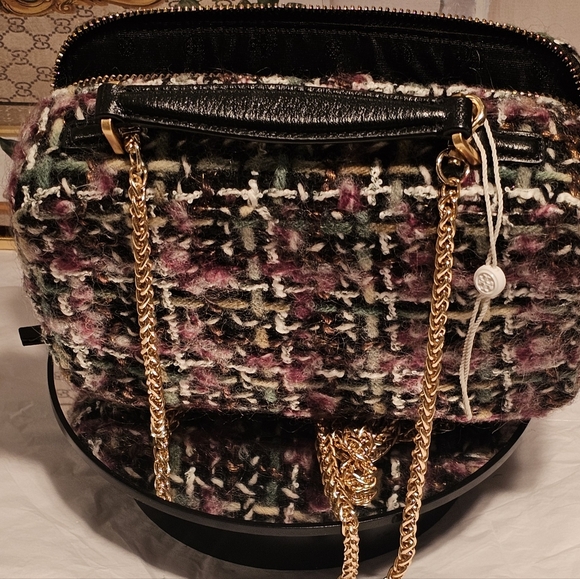 Tory Burch  Britten Tweed MultiColor Mini Top Handle Bag with Chain Strap Nwot - Picture 2 of 16